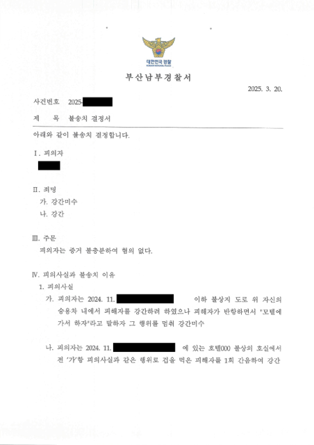 강간죄 피의자의 거짓말탐지기 검사에서 거짓반응이 나왔지만 최종적으로 혐의없음 불송치된 사례