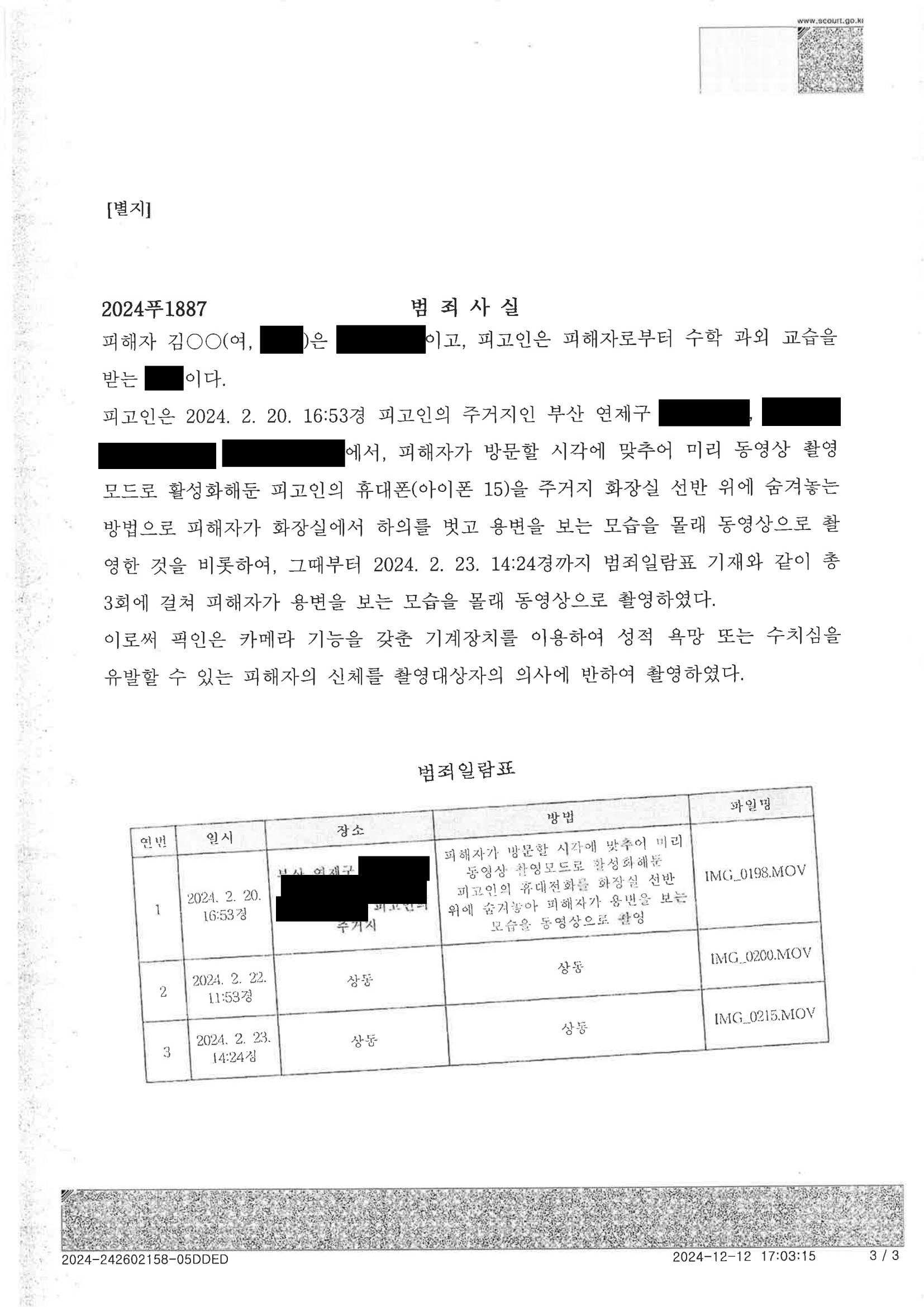 부산카메라촬영변호사 사례표지 - 주거지 화장실 선반 촬영 사건 자료 3