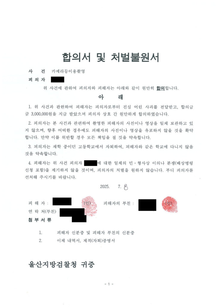 부산카메라촬영변호사 사례 이미지 - 울산지검 2025.7.8 처분